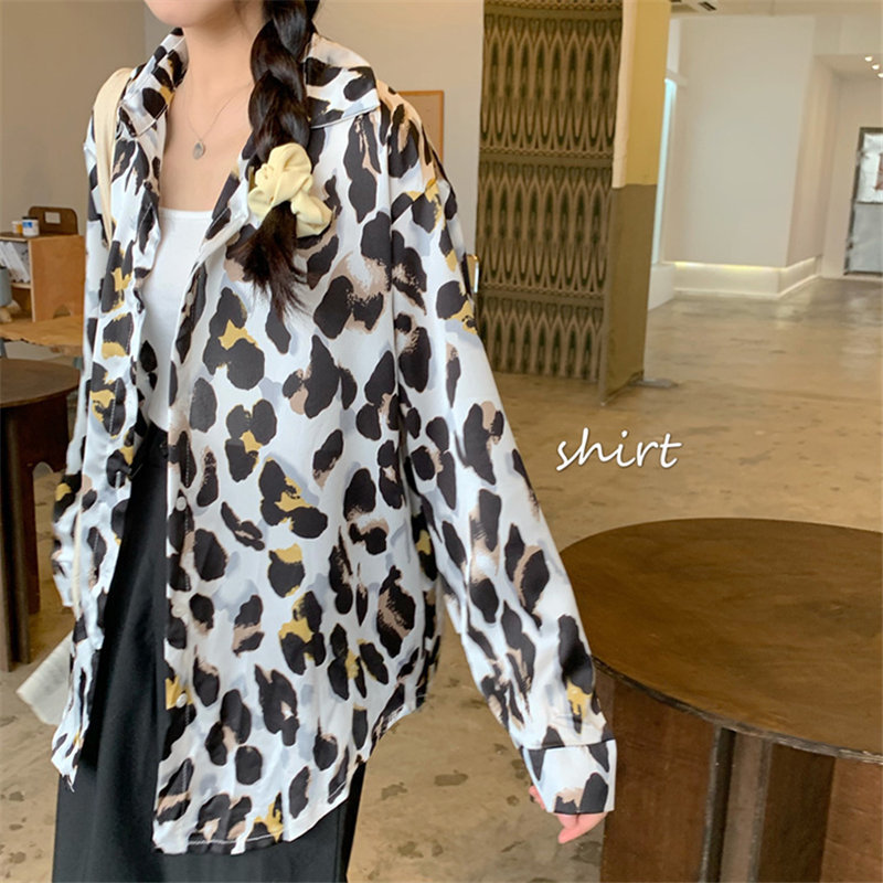 High Street Women Loose Elegance Leopard Lapel Animal Printed Chic Gentle Shirts Vintage Casual Tops All Match Clothe 210421