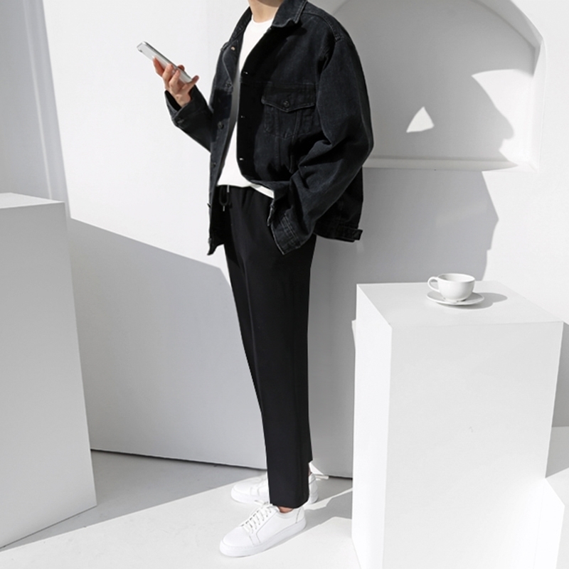 IEFB Spring Men's Denim Jacket Men's Loose Korean Fashion Black Denim Coat Casual Work Jacket Men Big Size Loose Clothes 210524