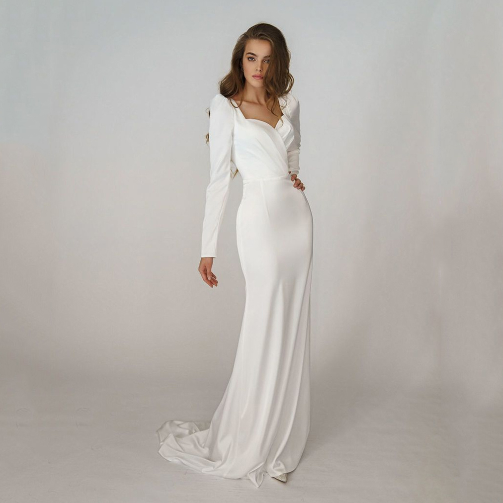 Elegant Long Sleeves Mermaid Wedding Dress 2022 Bridal Gown Sweetheart Ivory Simple Backless Beach Vestido De Noiva
