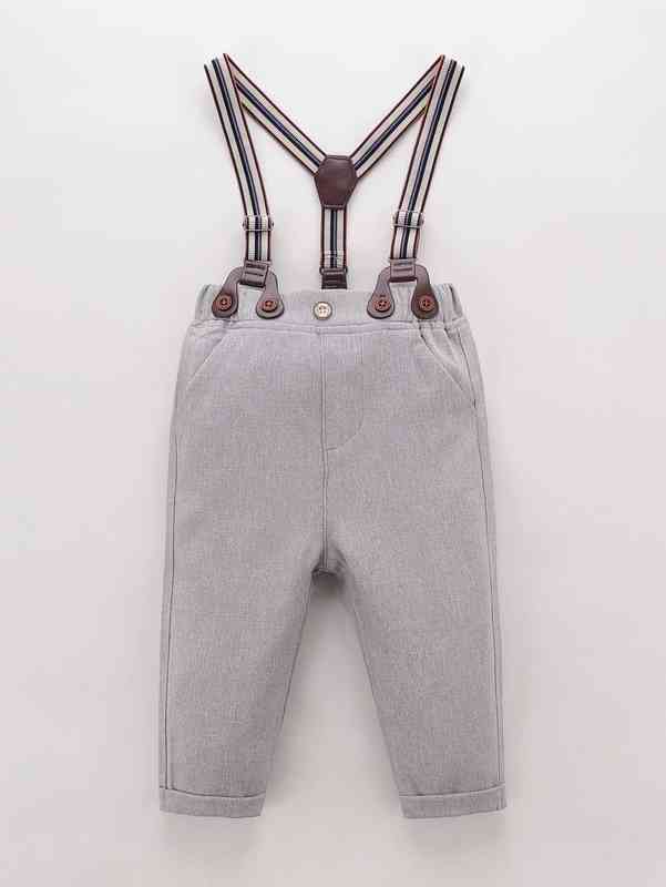 Baby Allover Print Bow Front Bodysuit & Suspender Pants SHE
