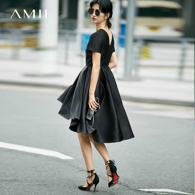Minimalism Fashion Women's Dress Temperament Solid Oneck Aline Irregular Hem Party Chiffon 11792680 210527