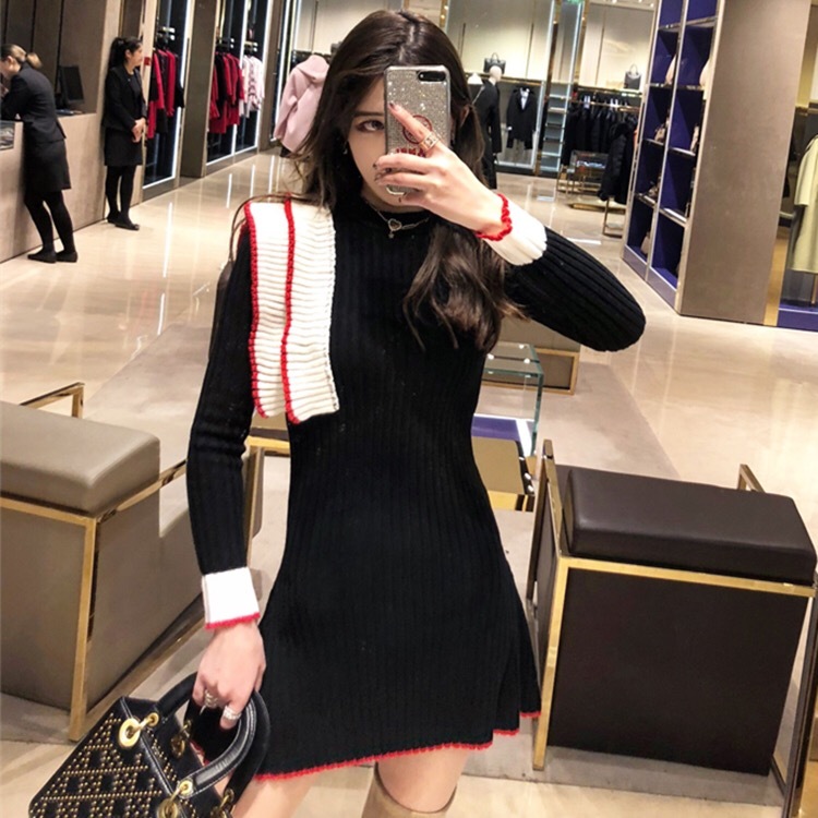 Fashion Elegant Knitted Sweater Mini Dress Spring Autumn Arrival Women Knit Bodycon Ruffles Pullover es 210421