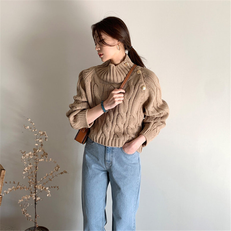 Vintage Tops Twist Elegant Solid Long Sleeve Sweater Loose Thicken Streetwear Outwear Knitted Casual Sweaters 210421