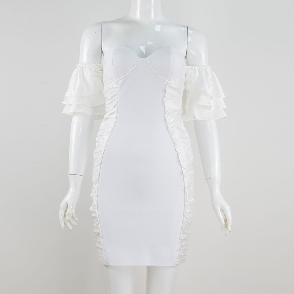 Ruffle Bodycon Party Evening Dress Ladies Draping Sexy Bandage Mini Summer Vestidos 210525