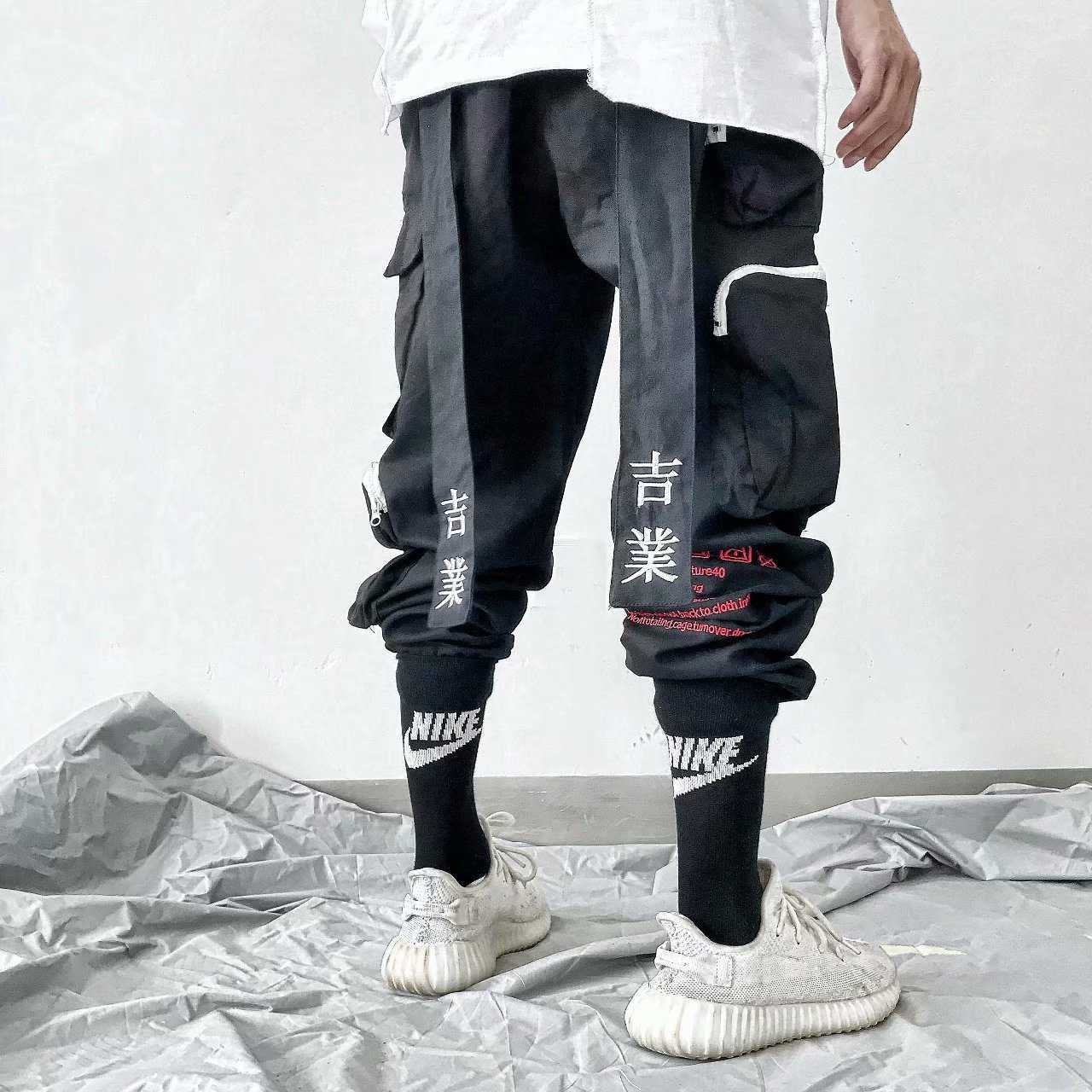 women/Men's clothes Harajuku Overalls Cargo Pants More bag trousers Jogger Ribbon Hip hop loose comfortable streetwear 210810