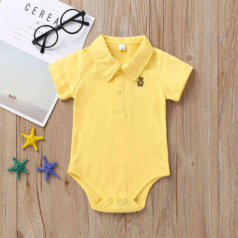 born Baby Romper 0-12 Months Summer Solid 3 Colours Polo Infant Boy Girl Clothes jumpsuit born Bebies Roupas 211101