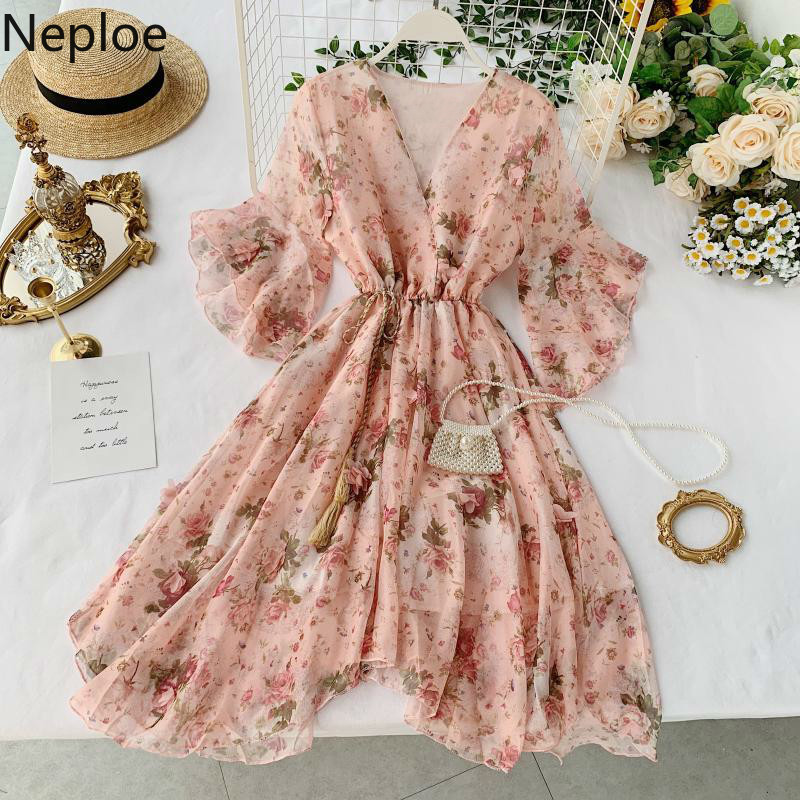 Neploe Chiffon Sexy Party Beach Dress Korean Elegant Women Dresses Spring Summer Dresses Ladies Vestidos Ropa Mujer 94472 210422