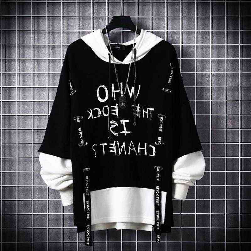 Hoodies Male Hip Hop Punk Streetwear Pullover Fashion Casual Sweatshirts Black Color Sweatshirt Spring Autumn Boy Girl Top 211116