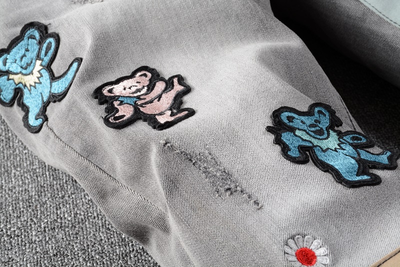 Pants for Mens Cartoon Patchwork Slim Denim Straight Biker Skinny Jeans Men Ripped Trouses