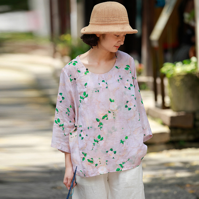 Johnature Retro Print O-neck Nine Quarter Sleeve Button Pullover Shirt Autumn Cotton Linen Comfortable Women Tops Shirt 210521, Pink
Johnature Retro Print O-neck Nine Quarter Sleeve Button Pullover Shirt Autumn Cotton Linen Comfortable Women Tops Shirt 210521, Pink