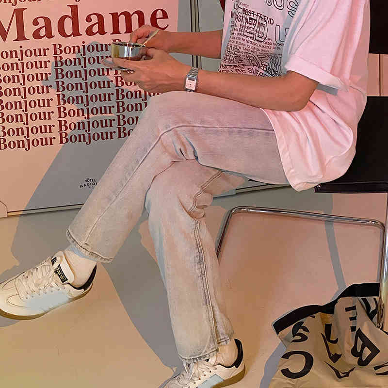 IEFB summer Korean split jeans men's high waist white wash loose straight casual denim pants vintage streetwear trousers 9Y6927 210524