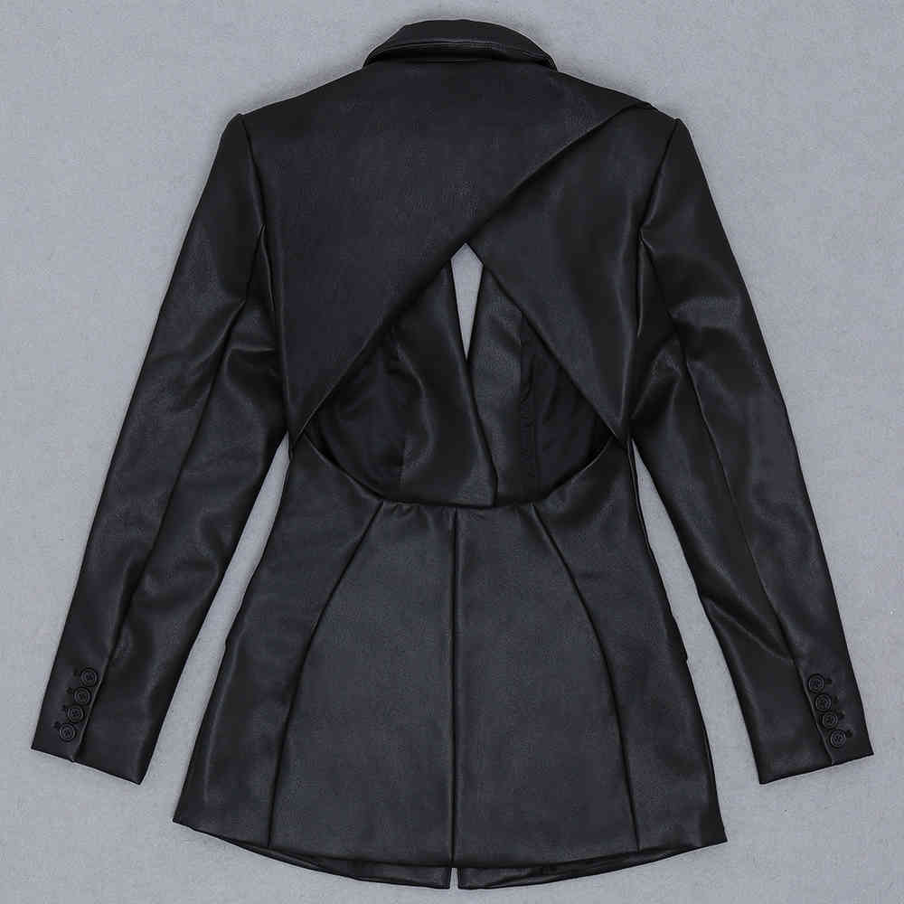 Free High Street Women's PU Faux Leather Blazer Sexy Notch Lapel Long Sleeve Single Button Slim Halter 210524