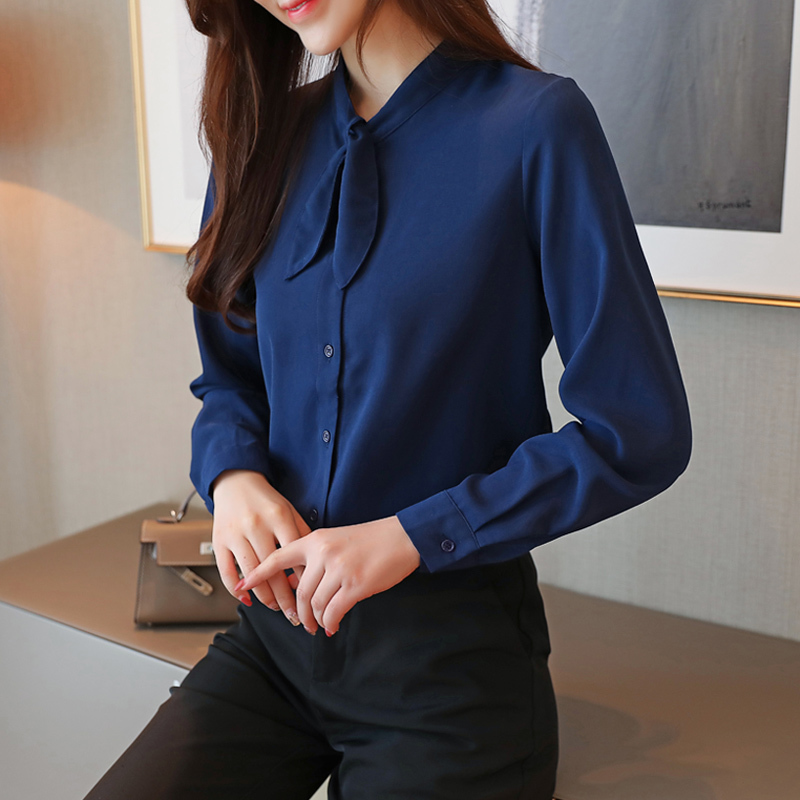dames blouses lange mouwen blusas mujer de moda womens tops and ladies office Solid chiffon blouse 6955 50 210427