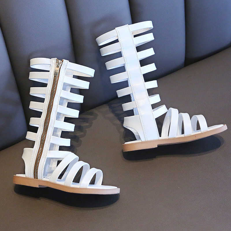 Little Girls Gladiator Sandals High Boots Roman Shoes for Kids Children Leather Summer Brown Black Toddler Baby 210712 z2507085I8V