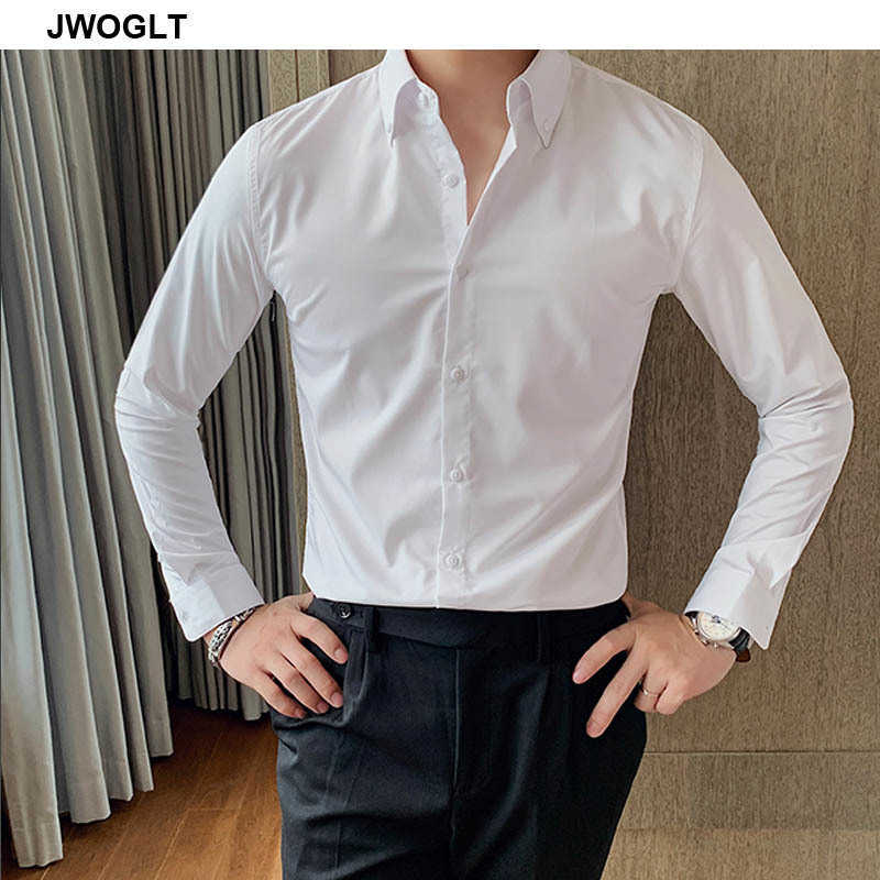 40kg-75kg Men's All-Match Long-sleeved Blouse Slim Fitting Shirts British Casual Fashion Shirt White Asian Size 210528