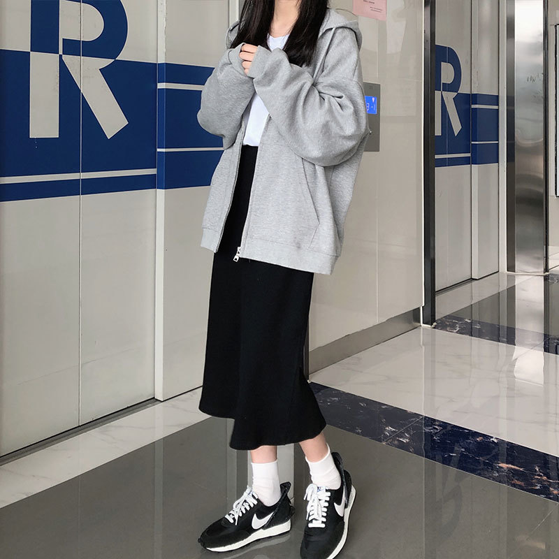 ML Autumn Zipper Hoodies Sweatshirt jacket korean ins style Outwear letter print thicking Winter grey Coat Women (X1552) 210423