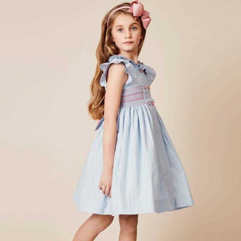 Girls Smocked Dress Baby Handmade Smock Clothes for Girl Children Boutique Embroidery Clothing Infant Spain Princess Frocks 210615