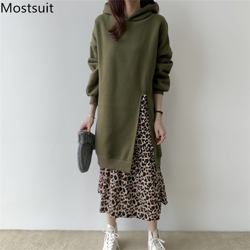 Spring Leopard Print Fake Two Pieces Patchwork Sweatshirt Dress Women Long Sleeve Korean Hooded Dresses Vestidos Mujer 210518, Green
Spring Leopard Print Fake Two Pieces Patchwork Sweatshirt Dress Women Long Sleeve Korean Hooded Dresses Vestidos Mujer 210518, Green