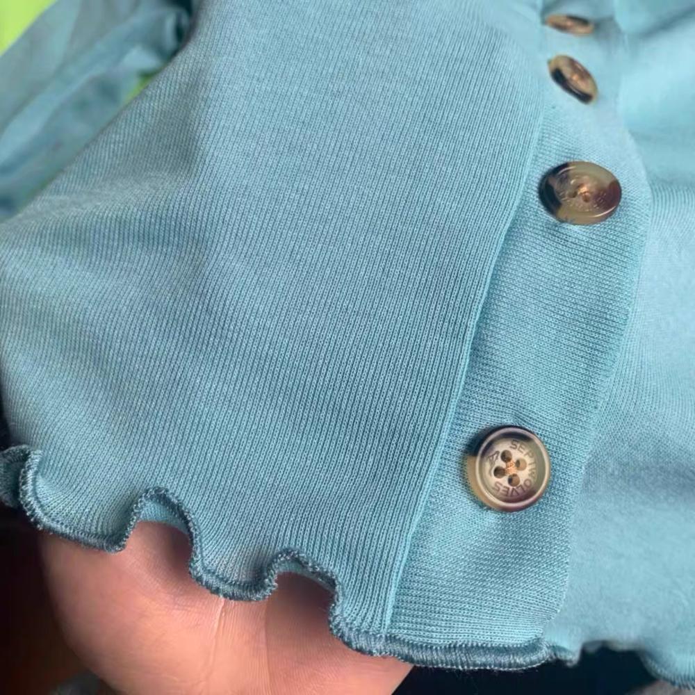 Knitting Blue Long Sleeve Top Ruched Jennie Kim Bodycon Cardigan Sexy Casual Chic Women Spring 210421