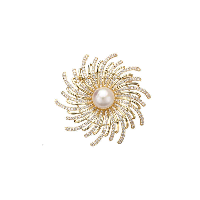 Copper Micro Inlaid Zircon Other Shore Flower Natural Freshwater Pearl Brooch Anti Light Buckle