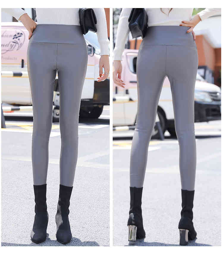 Women's Pu Leather Pant Autumn Winter Multi Color Stretch High Waist plus Velvet Slim Skinny Pants Woman Leggings 210514