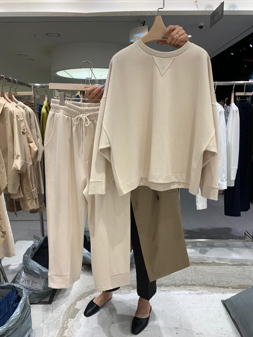 Nomikuma Causal Two Pieces Sweat Sets Long Sleeve O-neck Pullover Sweatshirt + Lace Up Waist Long Pants Women Outfits 6C788 210427