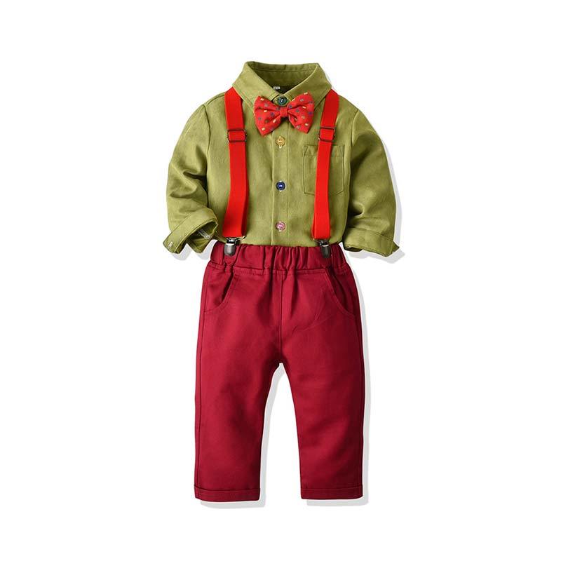 Christmas Kids Clothing Autumn Spring Boys Polka Dot Clothes Suits Party Outfits Child Baby Bowtie 210429