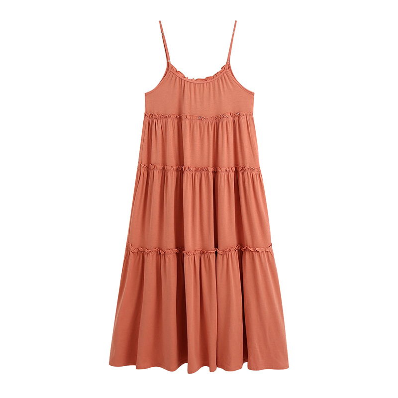 Chic Spaghetti Strap Pink Ruffled Dress Women Summer Casual Sleeveless Cotton Long Solid V Neck Midi Beach es 210515