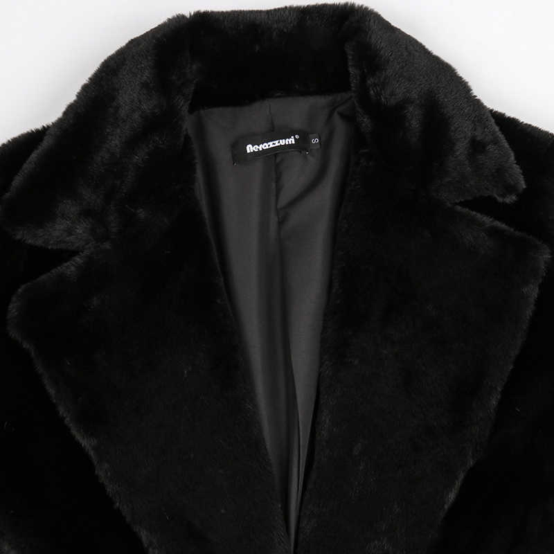 Nerazzurri Winter Long White Black Warm Fluffy Faux Fur Coat Women Long Sleeve Belt Lapel Stylish Korean Fashion without Buttons 210910