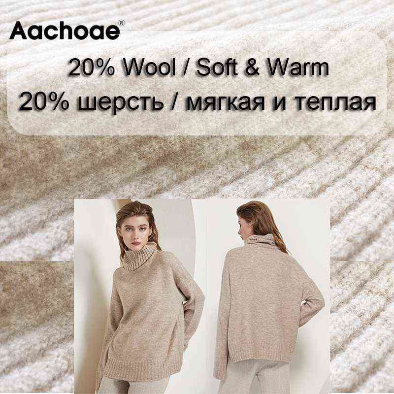 Aachoae Autumn Winter Women Knitted Turtleneck Wool Sweaters Casual Basic Pullover Jumper Batwing Long Sleeve Loose Tops 211109