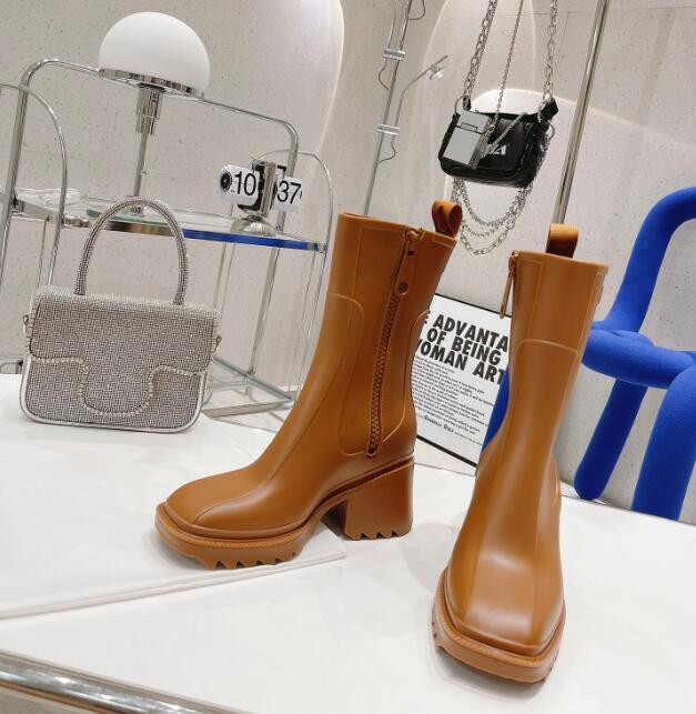 Fashion Trendy PVC Ladies Short Boots Low Heel Square Toe Side Zipper White Khaki Black