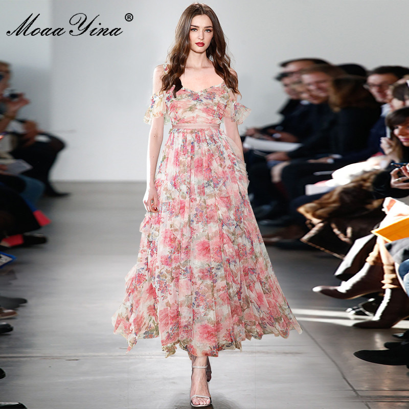 Bohemia Vacation Long Dresses Women's Summer Mesh Sexy Spaghetti Strap Floral print Elegant Maxi Party Dress 210524