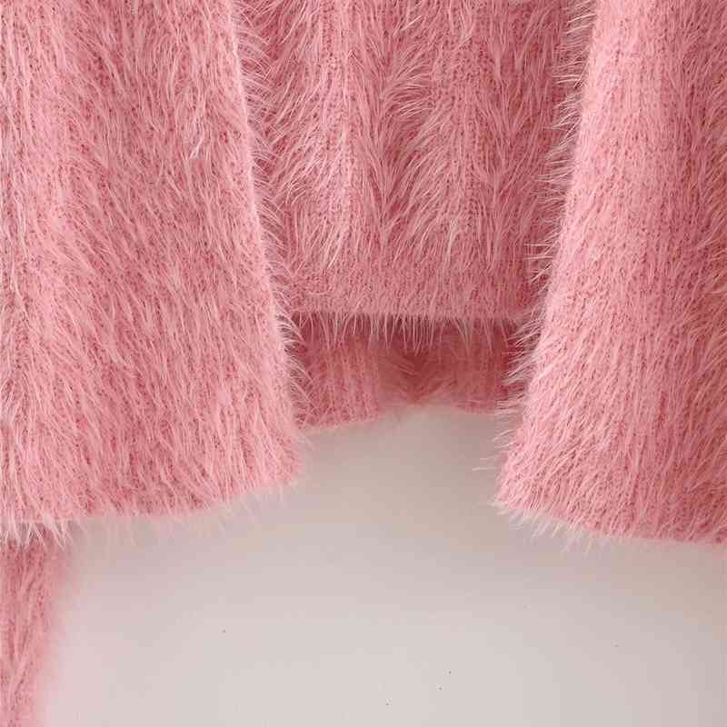 Sweet Women Causal Soft Loose Sweaters Fashion Ladies Pink Knitted Tops Elegant Female Chic Solid Two Piece Suit 210430
