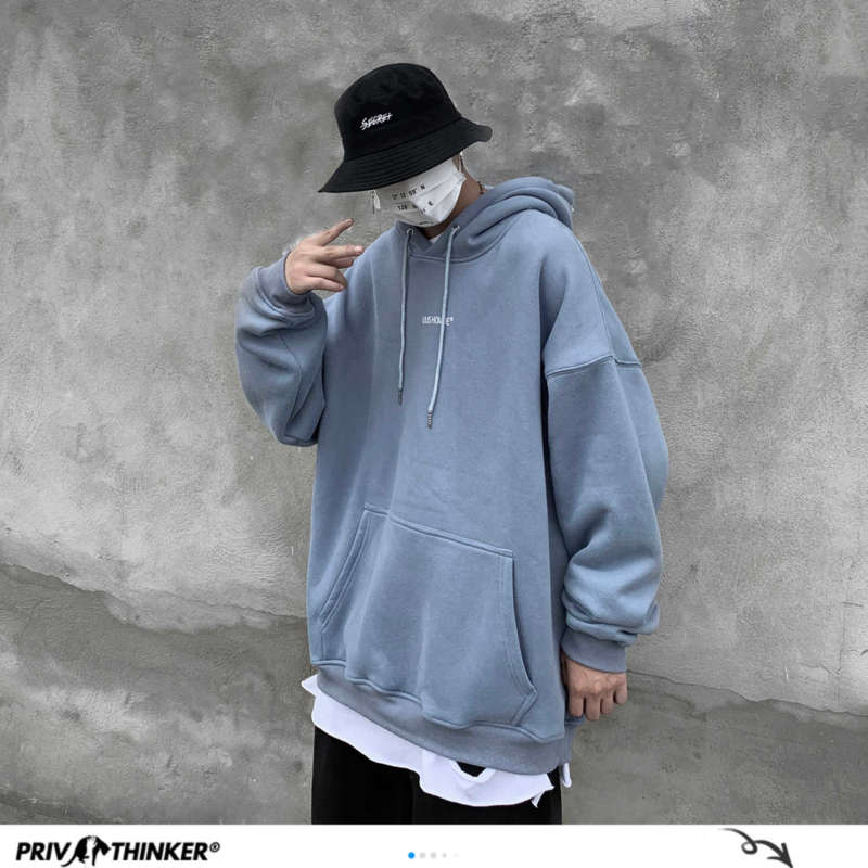 Privathinker Men Winter Loose Hooded Sweatshirts Mens Harajuku Thicken Warm Coat Hoodies Male Oversize Pullovers Sweatshirt 210927