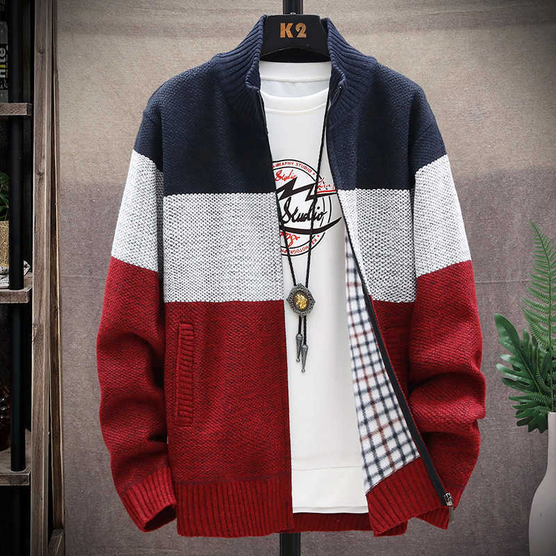 Slim Sweater Men Spring Cardigan Sweaters Mens Streetwear Thick Warm Sweaters Coat Knitted Men's Patchwork Jumper Clothing 210818
