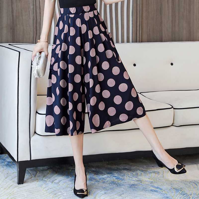 Floral Print Wide Leg Pants Women Summer Boho Loose Calf-Length Trousers Korean High Waist 211115