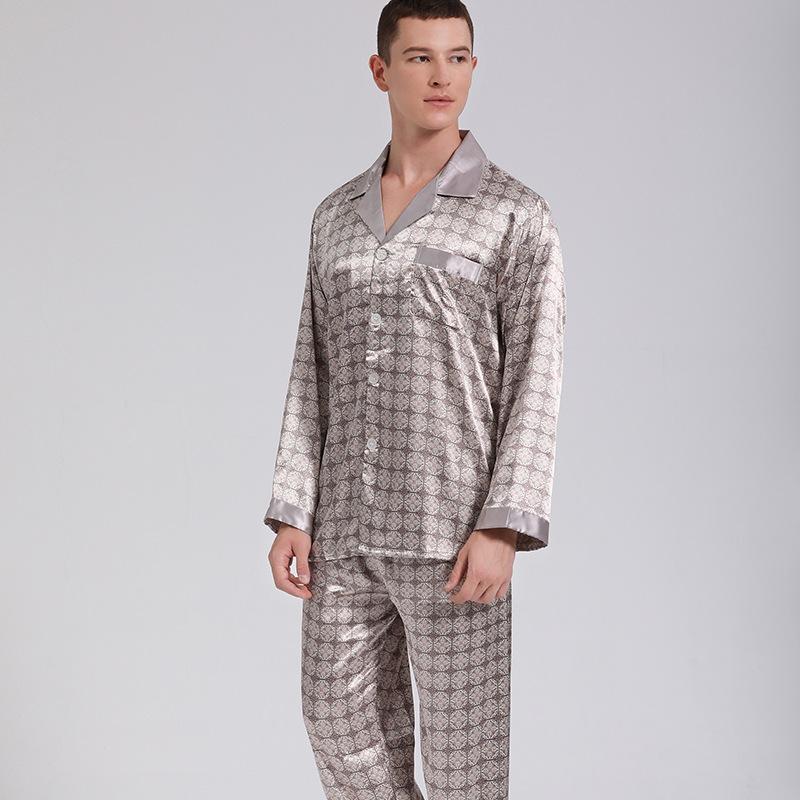 Men's Sleepwear Printed Satin Nightwear Men Pajamas Set Spring Autumn Home Clothes Male Long Sleeve Shirt&Trousers Two Pieces Pyjamas Suit, Black;brown
Men's Sleepwear Printed Satin Nightwear Men Pajamas Set Spring Autumn Home Clothes Male Long Sleeve Shirt&Trousers Two Pieces Pyjamas Suit, Black;brown