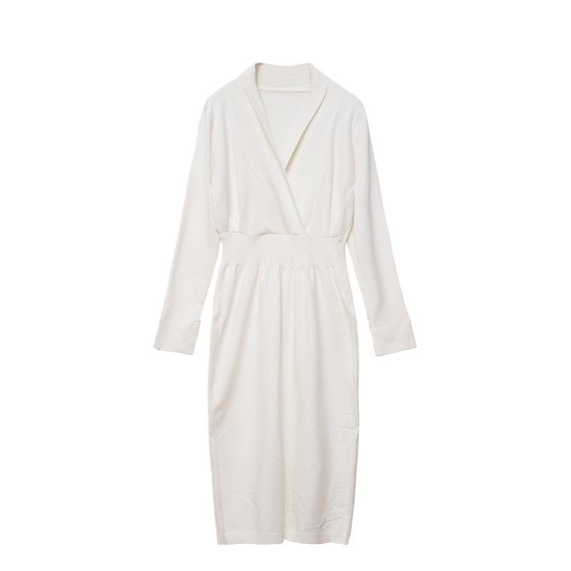 Elegant Tweed Women Lapel Long Sleeve High Waist Belt Knitted Temperament Female Autumn Fashion EVenign Party Sexy Midi Dress Casual Dresses