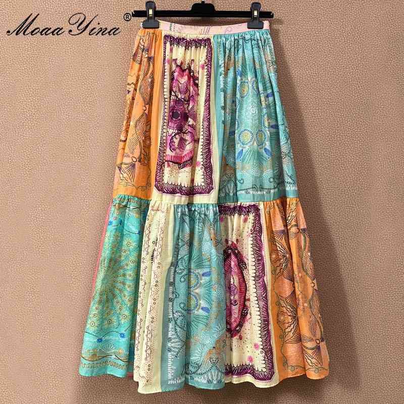 Summer Women Indie Folk Floral-Print Cotton skirt 210524