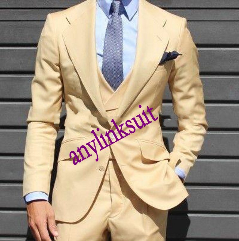 High Quality Two Buttons Champagne Groom Tuxedos Notch Lapel Wedding/Prom/Dinner Groomsmen Men Suits Blazer (Jacket+Pants+Vest+Tie) W1346