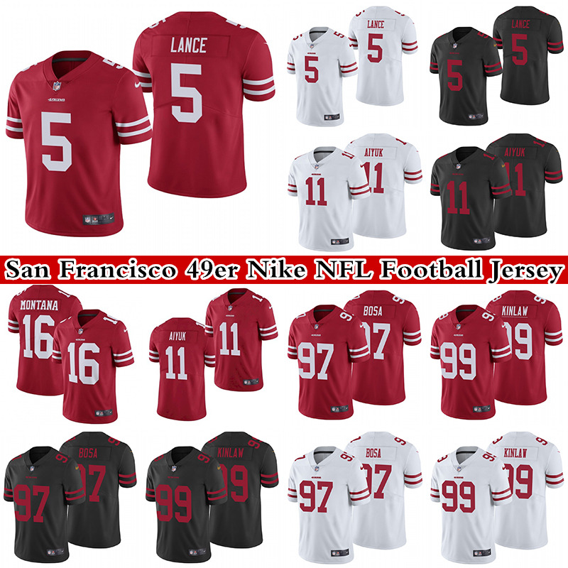 5 Trey Lance 11 Brandon Aiyuk 97 Nick Bosa 99 Javon Kinlaw 10 Jimmy Garoppolo Men' Stitched NFL San Francisco 49er Nike Limited Football Jersey, Black
5 Trey Lance 11 Brandon Aiyuk 97 Nick Bosa 99 Javon Kinlaw 10 Jimmy Garoppolo Men' Stitched NFL San Francisco 49er Nike Limited Football Jersey, Black