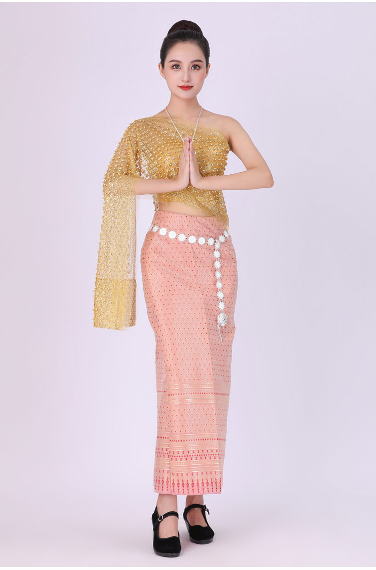 Traditional Thailand ethnic Costume Slim Sexy Wrapped Chest suit Thai Women classical dress vintage asian clothing festival stage wear