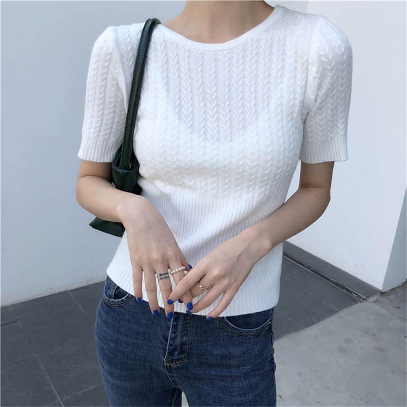 Chic Sleming Slimming Vintage All Match Tops Retrò Pullover Eleganti Donne Femminile Gentle Simple Short Shiter 210421-image