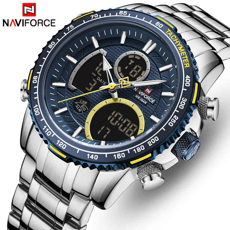 Mens Watches Top Luxury Brand NAVIFORCE Sport Quartz Watch Men Stainless Steel Chronograph Wristwatch Clock Relogio Masculino 210517, Silver blue
Mens Watches Top Luxury Brand NAVIFORCE Sport Quartz Watch Men Stainless Steel Chronograph Wristwatch Clock Relogio Masculino 210517, Silver blue