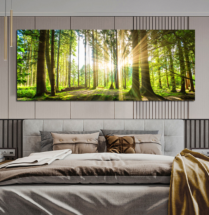 Modern Big Size Canvas Painting Natural Green Tree Forest Sunset Landscape Posters and Prints Wall Art Picture For Living Room