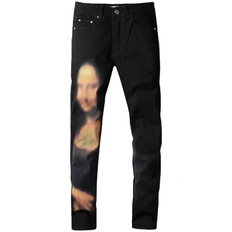 fashion jeans men's male trousers black creative oil painting character print stretch slim denim pants for 155, Blue
fashion jeans men's male trousers black creative oil painting character print stretch slim denim pants for 155, Blue