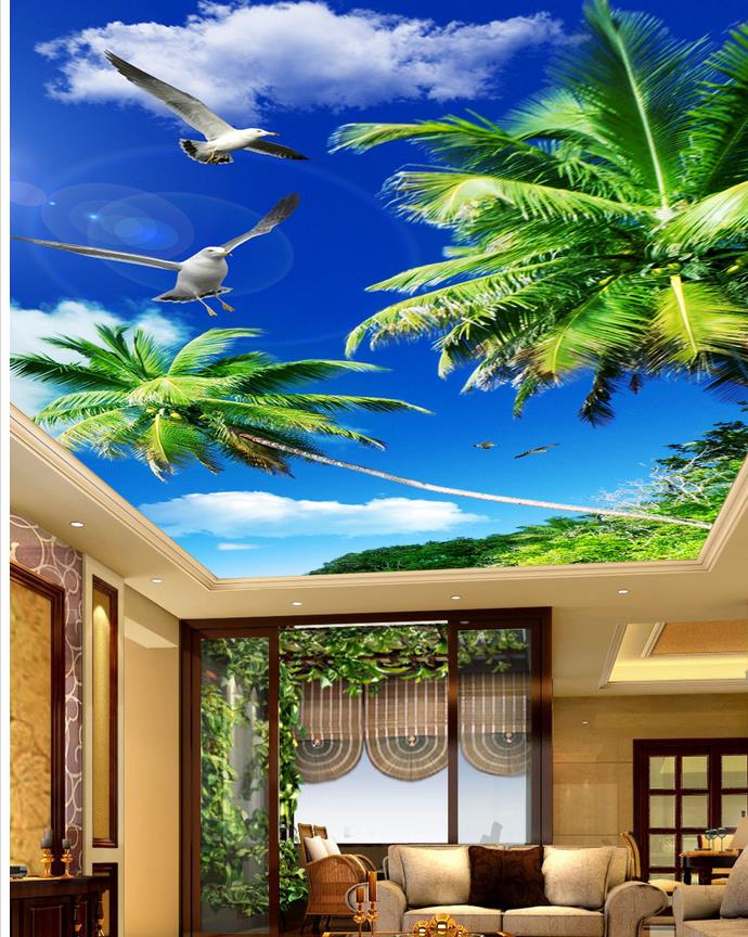 customized wallpaper for walls Blue sky white clouds trees sun ceiling 3d ceiling murals