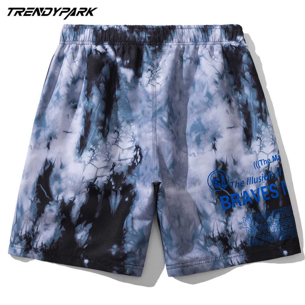 Short for Men Beach Holiday Tie-dye Printed Summer Oversize Harajuku Drawstrings Casual Mesh Inside Quick Dry Board Shorts 210601