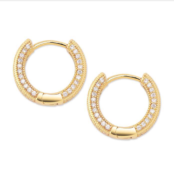 18K Gold Plated Copper Zircon Hoop Earrings Men Women Hip Hop Jewelry Iced Out Stud Earings Bling Diamond Earring for Girls5699098