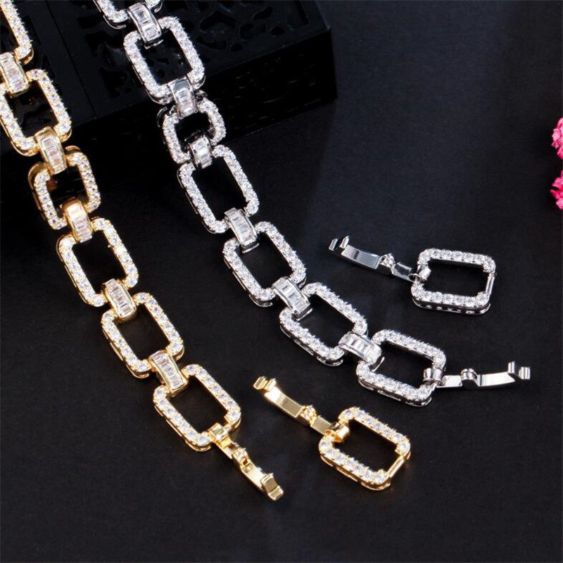 Choucong Brand Luxury Jewelry Wedding Bracelet 18K White Gold Fill Pave Sapphire CZ Diamond Zircon Simple Fashion Party Women Chain Bangle For Lovers&